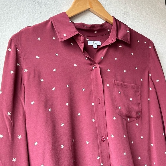 Rails Kate Merlot Twinkle Button Up Silk Collared Long Sleeve Shirt Maroon Sz S - Picture 7 of 16